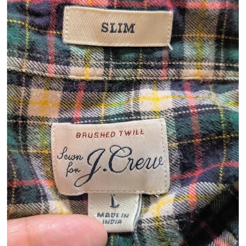 J. Crew Flannel Shirt Size L Plaid Brushed Twill Slim Fit Preppy Classic